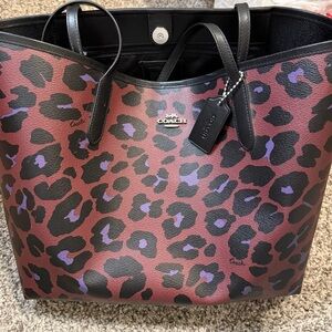 Coach Leopard Print Tote Bag - Black and Mauve